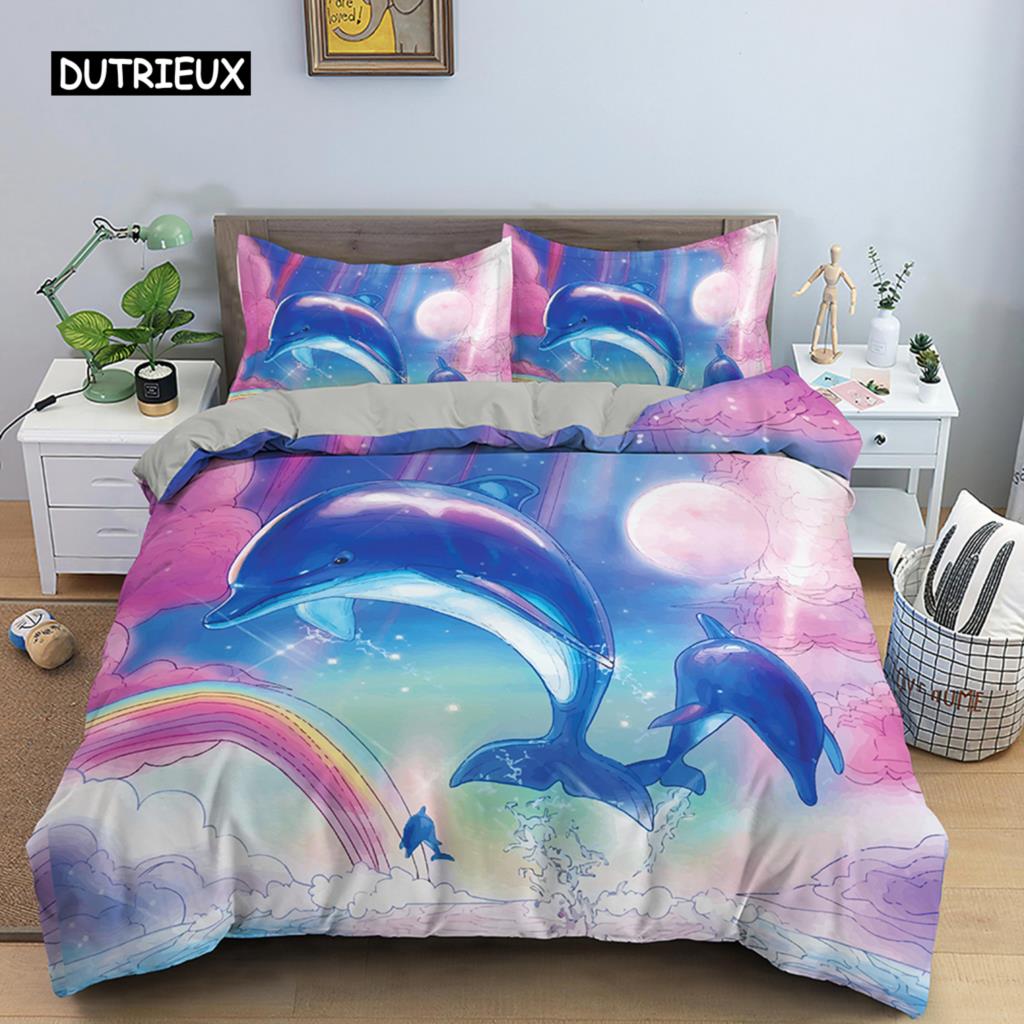 Dolphin Duvet Cover 3D Bedding Set Boys Girls Adults Comforter Cover Queen King Home Textiles Marine Life Polyester Quilt Cover