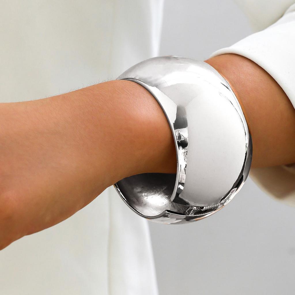 Punk Hip Hop Large Wide Cuff Chunky Gold Plated Bangles Bracelets for Women Minimalist Metal Spring Bangle Jewelry Gifts