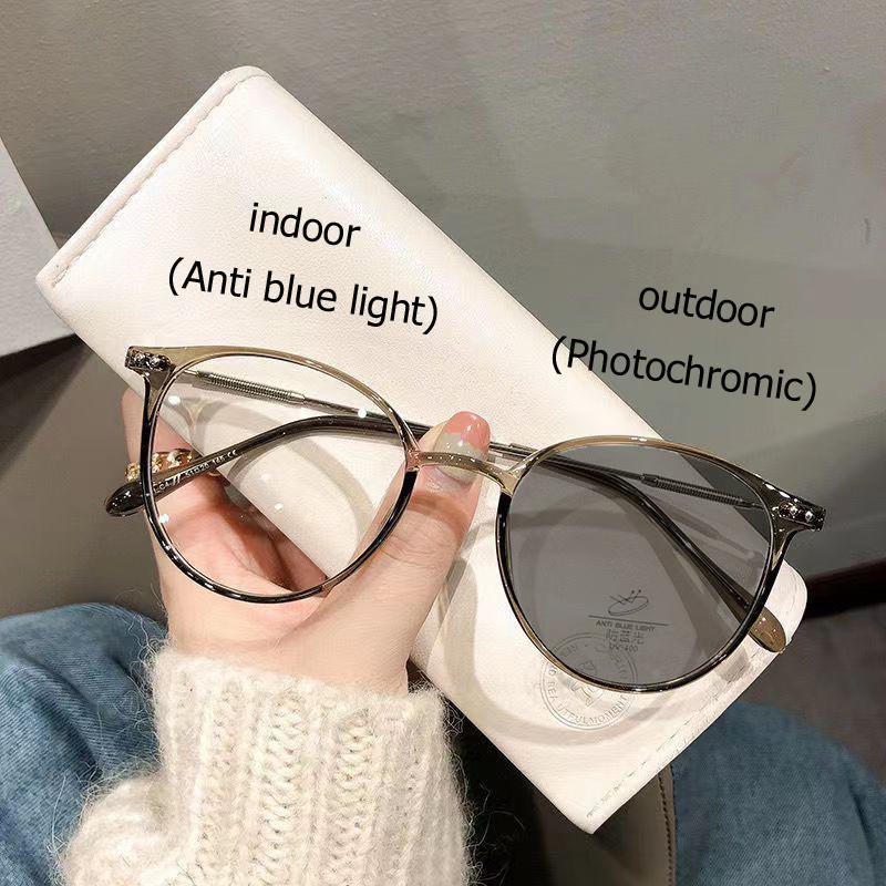 New Fashion Pochromic Sunglasses Brand Vintage Sun Glasses Anti Blue Light Women Men Round Outdoors Sun Glasses