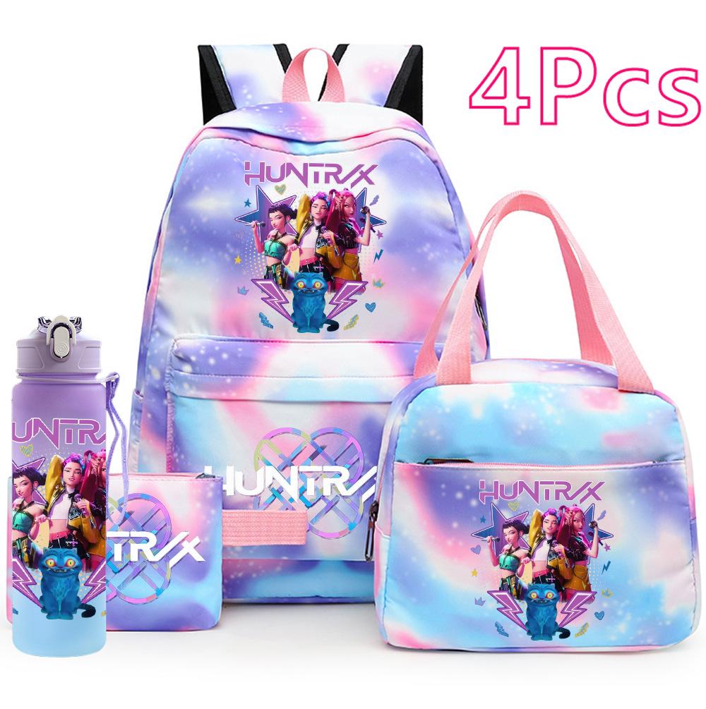 4Pcs/set Anime K-Pop Printed Backpack Handbag Pencil Case with 750Ml Water Bottler for Teenager Boy Girl Schoolbag Large Capacity Bookbag Mochila