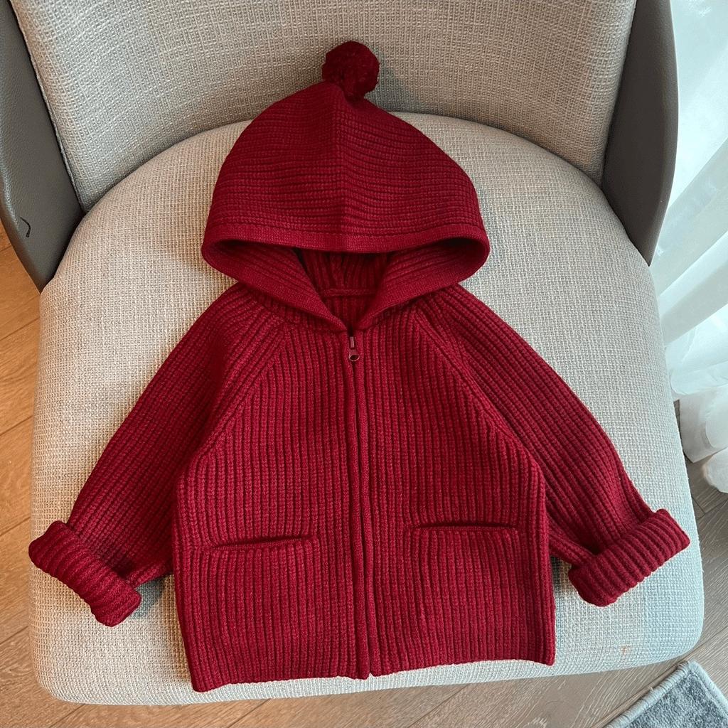 Children's Sweater Christmas Kids Girls Knitted Cardigan Jacket Autumn Winter Boys Hooded Zipper Sweater Coat