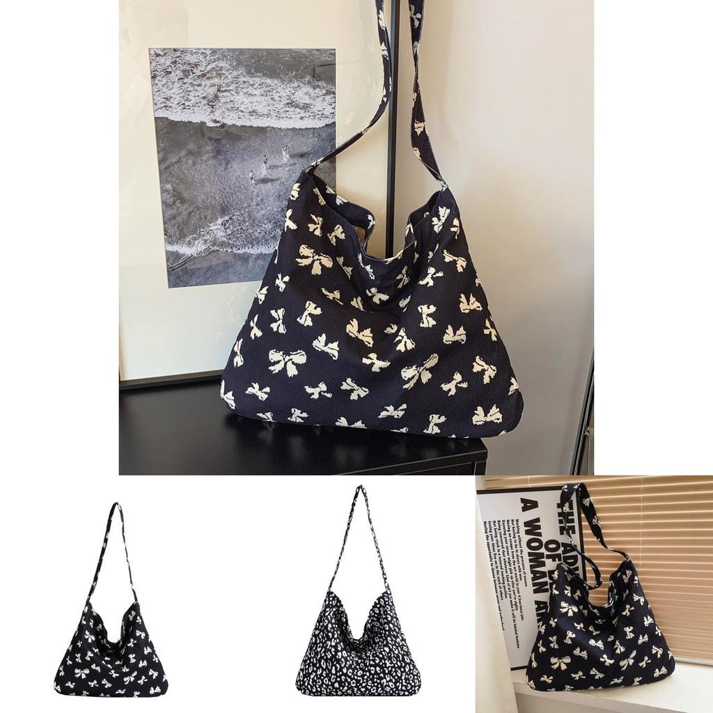 Urban Leopard Print Bow Pattern Canvas Crossbody Bag For Daily Casual Use