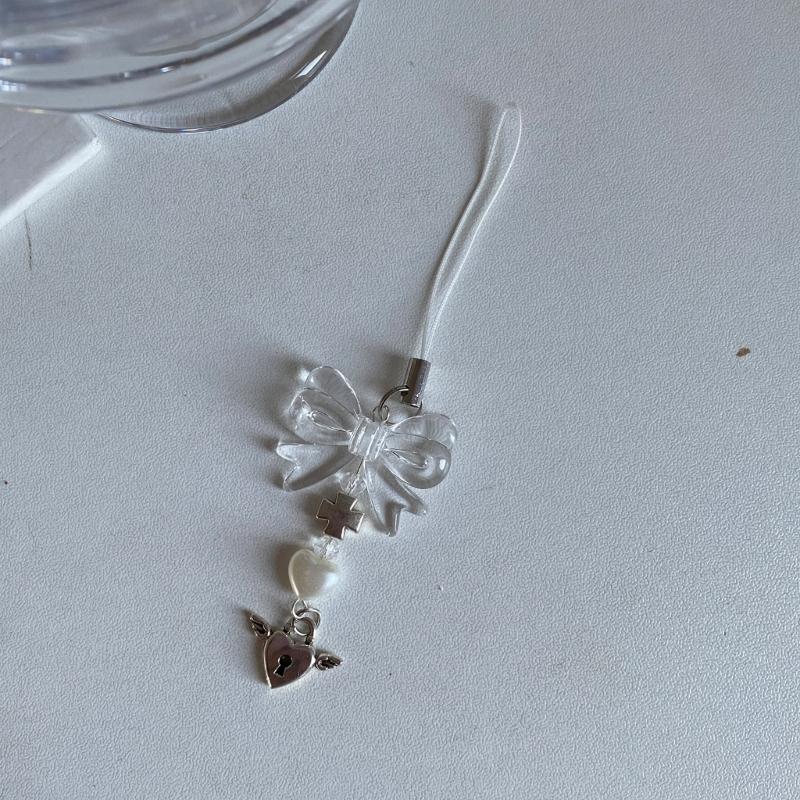 Blumen-Schleifenknoten Gekreuzter Anhänger Lanyard Liebesherz Perle Cartoon Zubehör