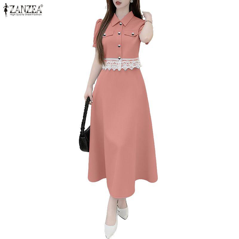 ZANZEA Dámské letní dvoudílné oblekové soupravy s krátkým rukávem a dlouhou sukní