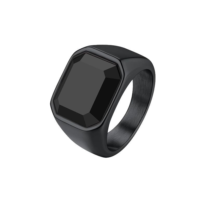 Man Ring Black Carnelian Signet Rings Stainless Steel Square Pinky Rings Gents Wealth and Rich Status Jewelry