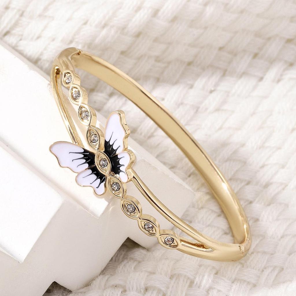 Korean Rhinestone Enamel Butterfly Bracelet: High-End Versatile Bangle with European and American Charm