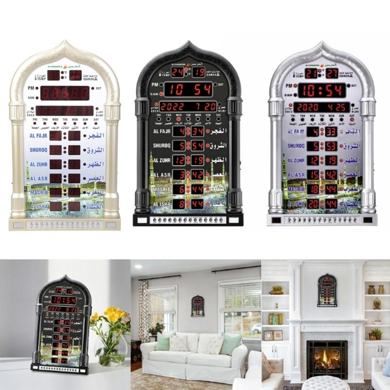 LED Azan Clock Believers Prayer Time Display with Hijri & Gregorian Calendars Decorative Clock for Home Office Mosque