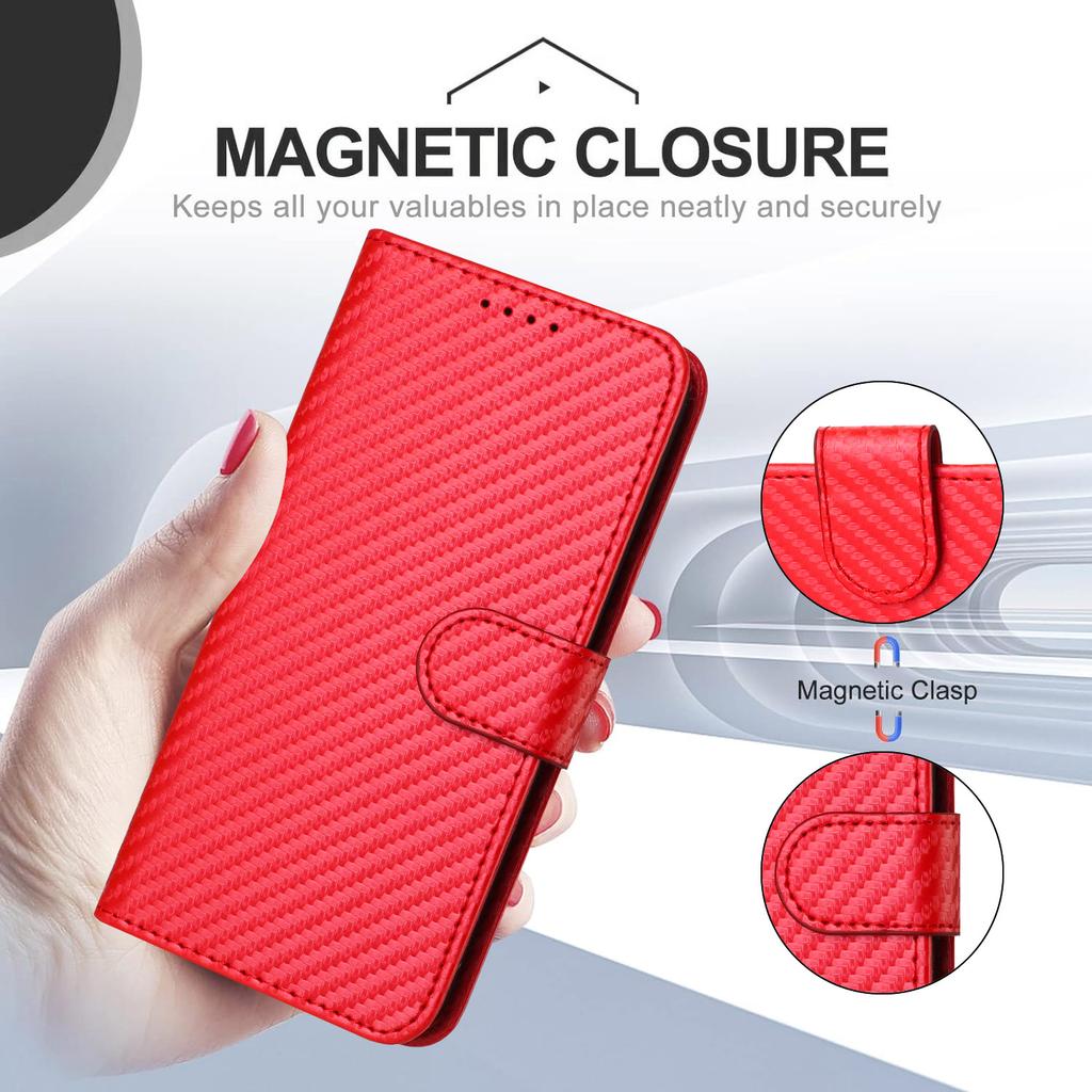For Xiaomi Poco F7 5G/Redmi Turbo 4 Pro 5G Wallet Case with Strap Carbon Fiber Texture Leather Mobile Cover