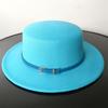 Flat Top Color Belt Tweed Women's Cap Panama Jazz Hat British Style Autumn and Winter Travel Outing Wide-brimmed Hat Wholesale
