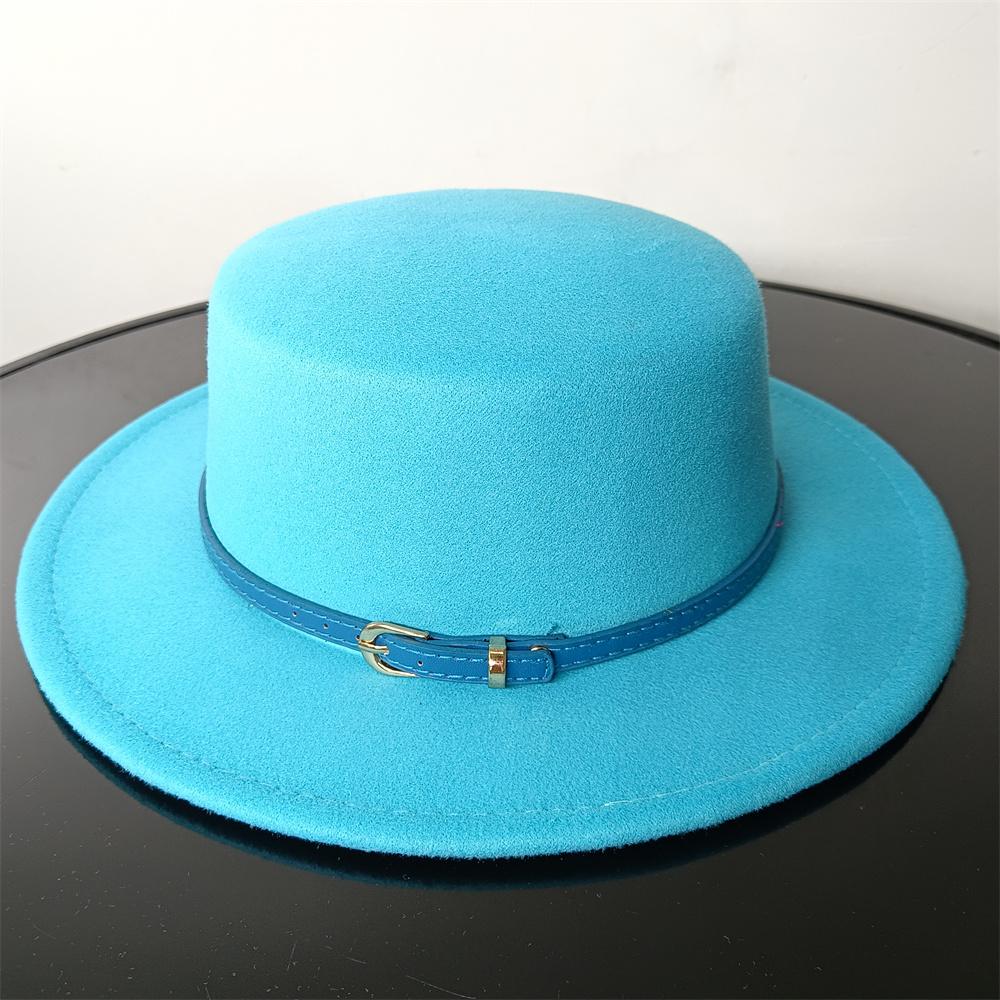 Flat Top Color Belt Tweed Women's Cap Panama Jazz Hat British Style Autumn and Winter Travel Outing Wide-brimmed Hat Wholesale