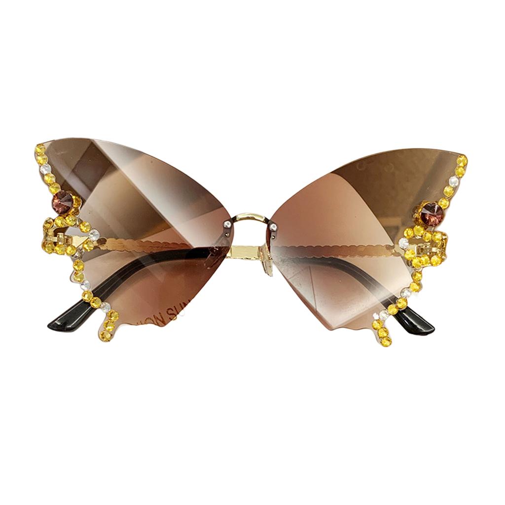 Butterfly Glasses Women Rimless Sunglasses Small Face Diamond Butterfly Sunglasses Rhinestone Bling Sunglasses Cat-Eye
