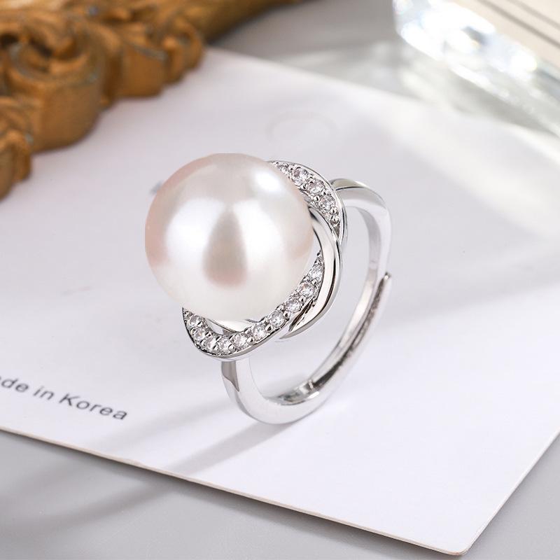 

Открытое регулируемое кольцо с 14-миллиметровым золотым, белым, шампанским и фиолетовым жемчугом из ракушек и цирконами для женщин Adjustable Open