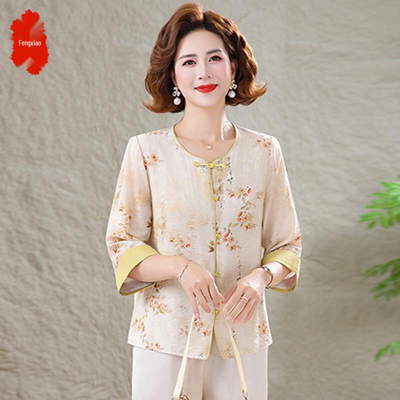 Chinese Style Floral Summer Top for Middle-Aged Women
