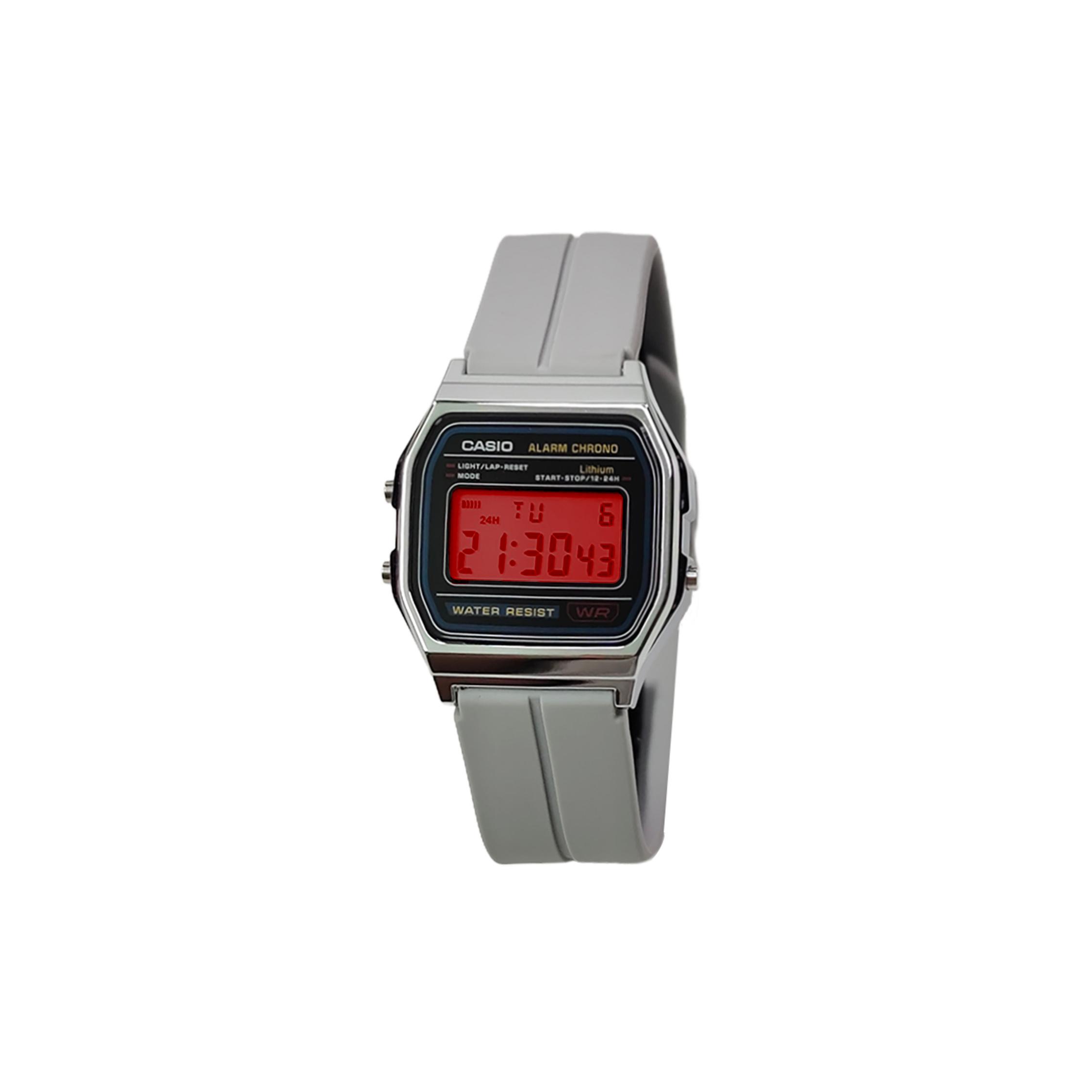 CASIO Custom Collection Quartz Movement Silicone Strap Watch Unisex Black Dial A158WA-1(Watch5--Vortex S1) Red Watch Mirror