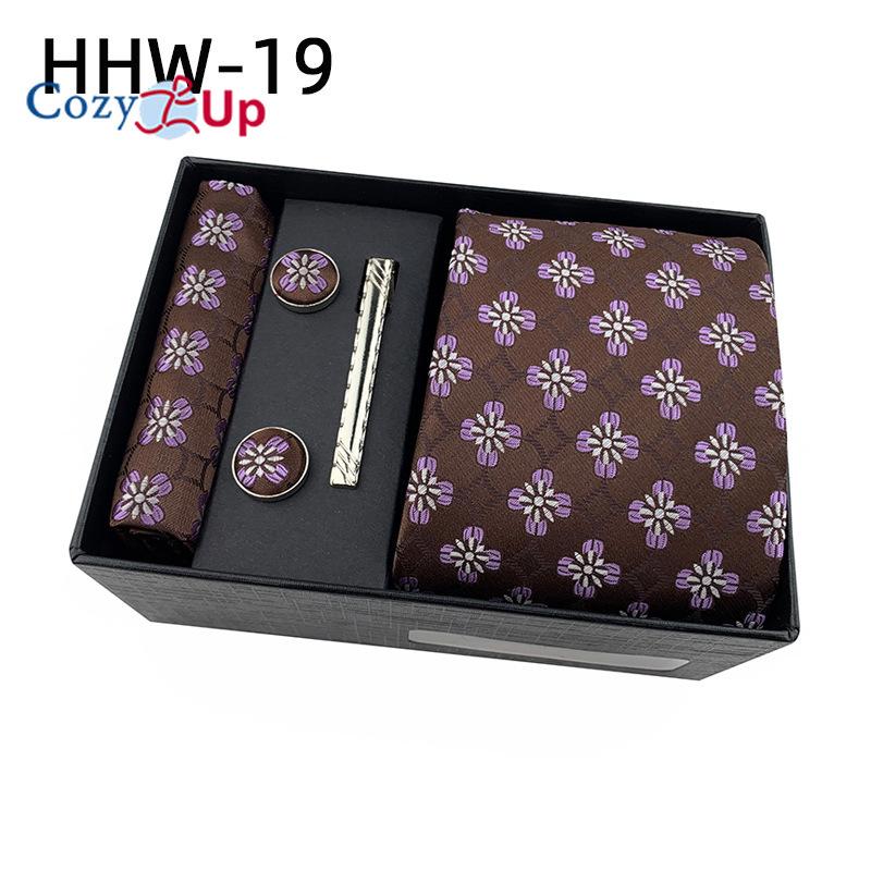 Cozy Up Set 6 piese Cravată pentru bărbați Paisley, inclusiv cravată pătrată eșarfă manșetă agrafă cutie cadou