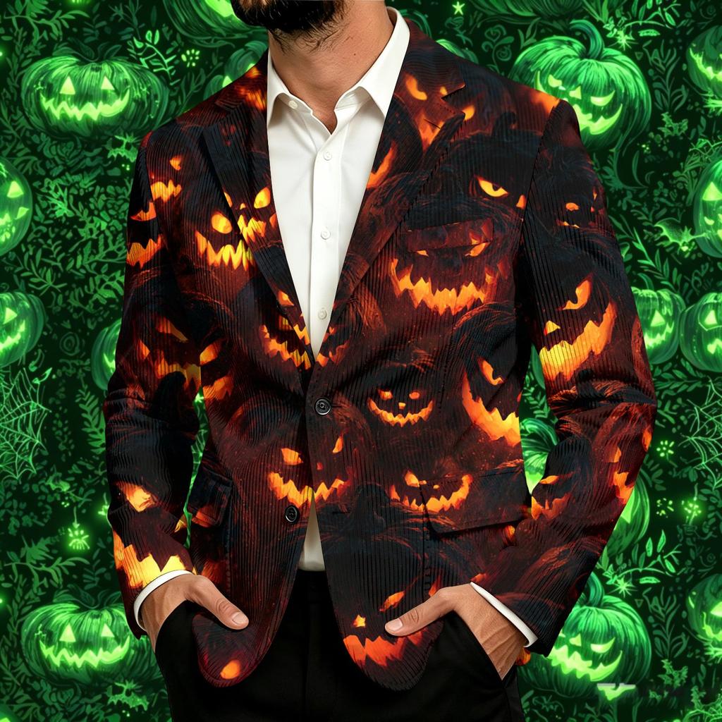 Męski sztruksowy styl biznesowo-casualowy z nadrukiem na Halloween