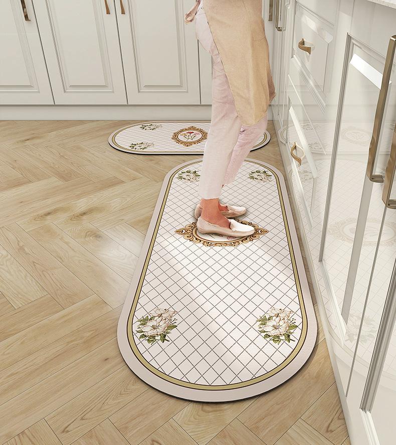 2pc Nordic Floral Carpet Home Decoration, Kitchen and Bathroom Anti-slip Mat Set, Strong Water Absorption, Dirt-resistant
