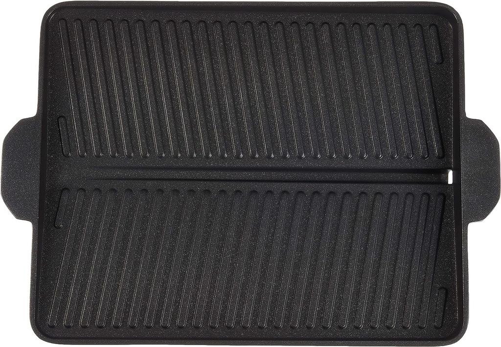Ishigaki Grilling 37cm X 26cm X Delicious and Healthy Grilling Plate for Portable Gas with Grooves for Draining Excess for Korean 3562 Plate, Black,