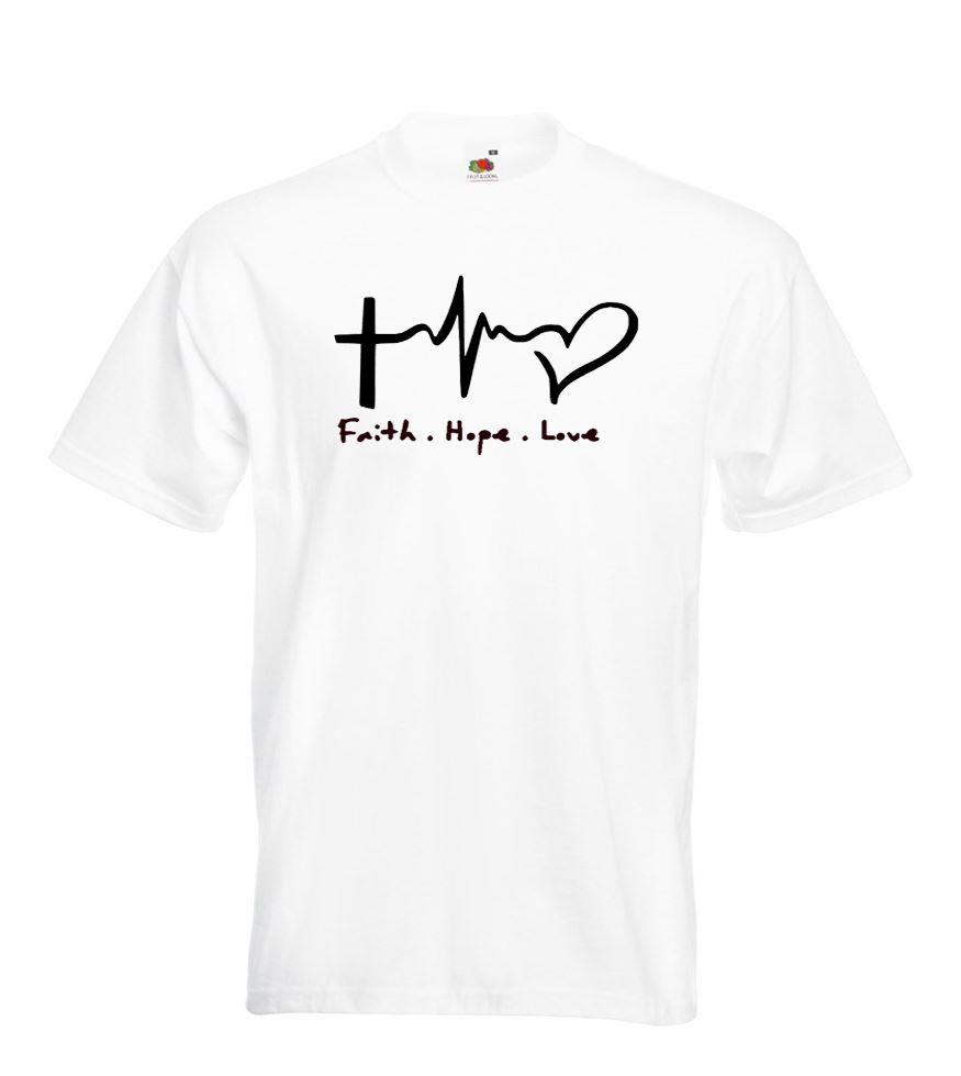 Unisex White Faith Hope Love God Christianity Religion TShirt 2XL