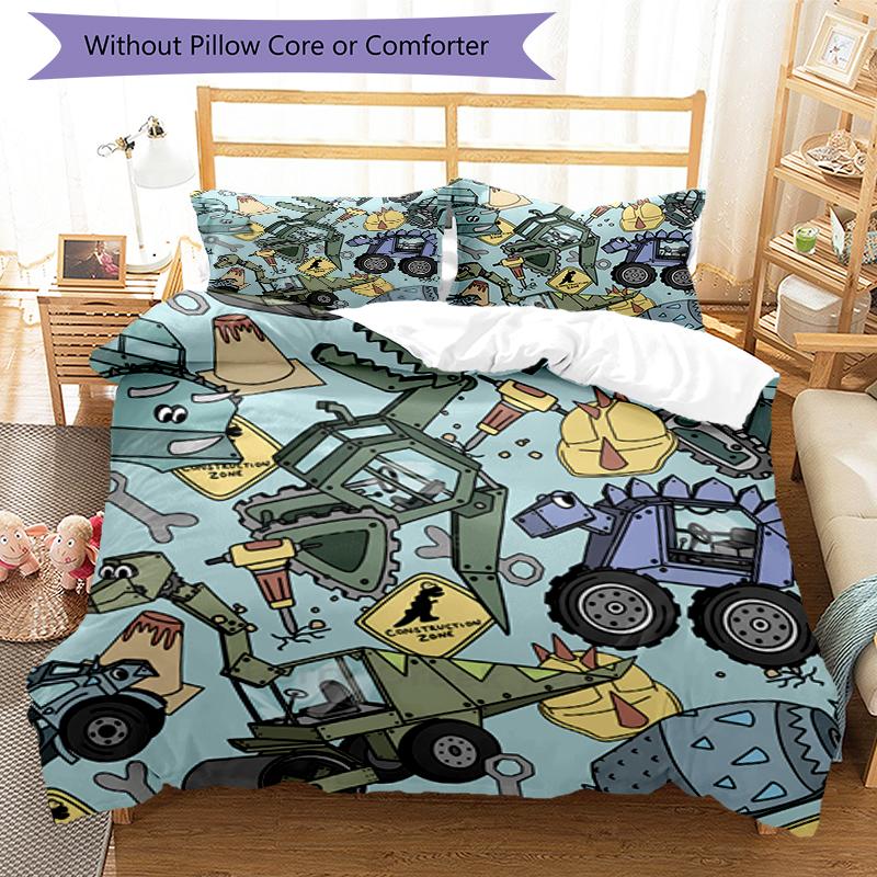 3pcs Cute Cars Bedding Set Duvet Cover Closure Includes 1 Duvet Cover & 2 Pillowcases, Soft and Comfortable for All Seasons.