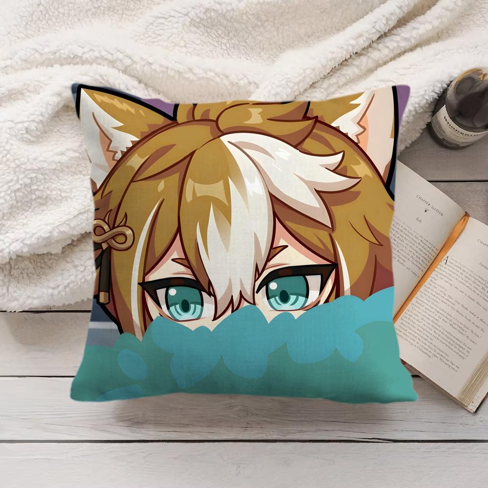 Gorou Cute Genshin Impact Cushion Cover Silky Short Plush Invisible Zipper Dustproof Sofa Pillow Case For Home Decor