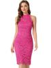 Allegra K Lace Bodycon Dress, Halter Neck, Sleeveless, Cocktail, Sheath, Elegant, Women's, Hot Pink, Size M