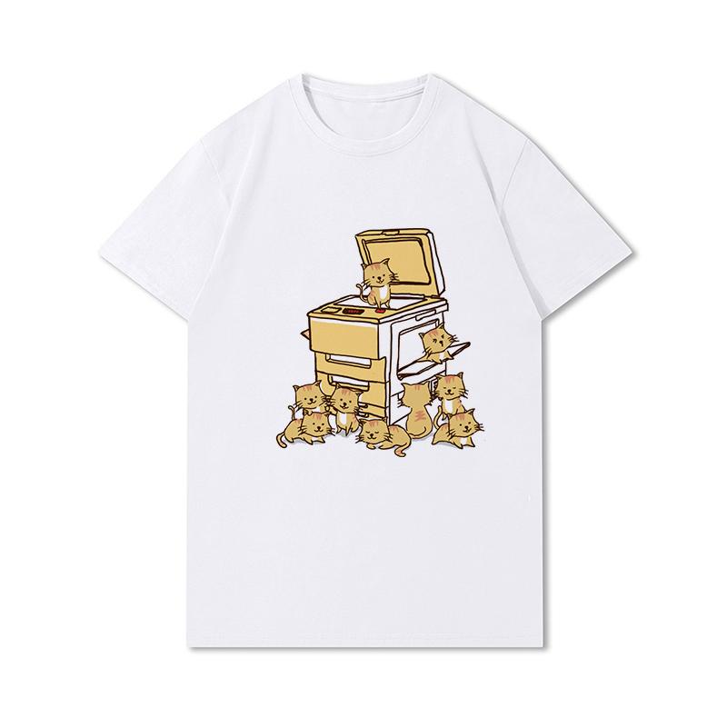 S-3XL 100 mønstre Sommerhvite T-skjorter for kvinner Trykt Uformelle korte ermer Topper O-hals T-skjorter