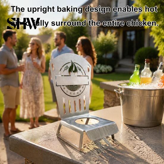 Rust Proof Metal Roaster for Poultry Beer Can Chicken Rack, Durable Vertical Stand, Stable Upright Cooking Rack Heat Resistant BBQ Grills Outdoor