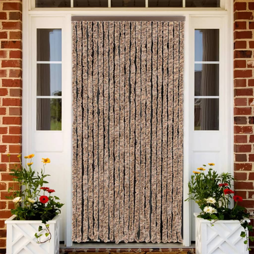 Záclona proti hmyzu béžová a tmavě hnědá 90 x 200 cm Chenille