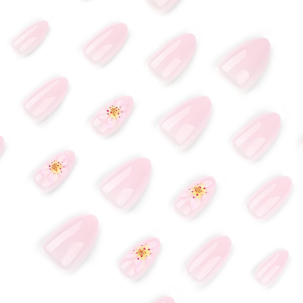 3D Fresh Flower Almond Press-on Nails - Wearable Manicure False Nail Tips