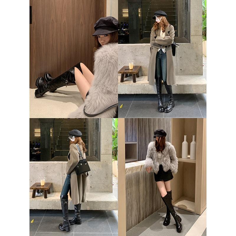 Washed cowhide~ Chaohui same leather long knight boots women's thick heel high tube thin boots knee boots long boots