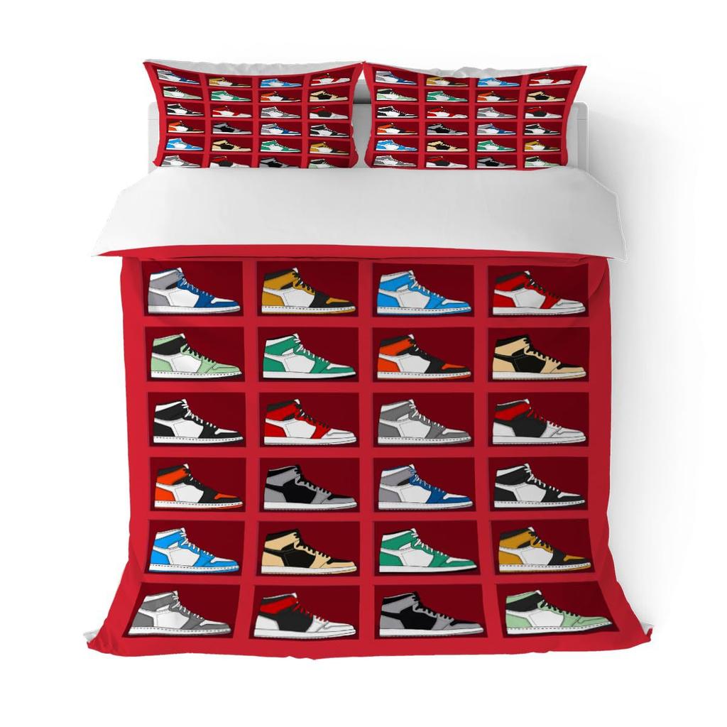 Coole Teenager Basketballschuhe Dreiteiliger Steppdeckenbezug Digitaldruck Bettwäscheset Bettdecke