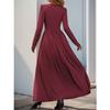 Vestido Feminino da Moda Casual Cor Sólida Renda Decote V Ajustado Manga Longa