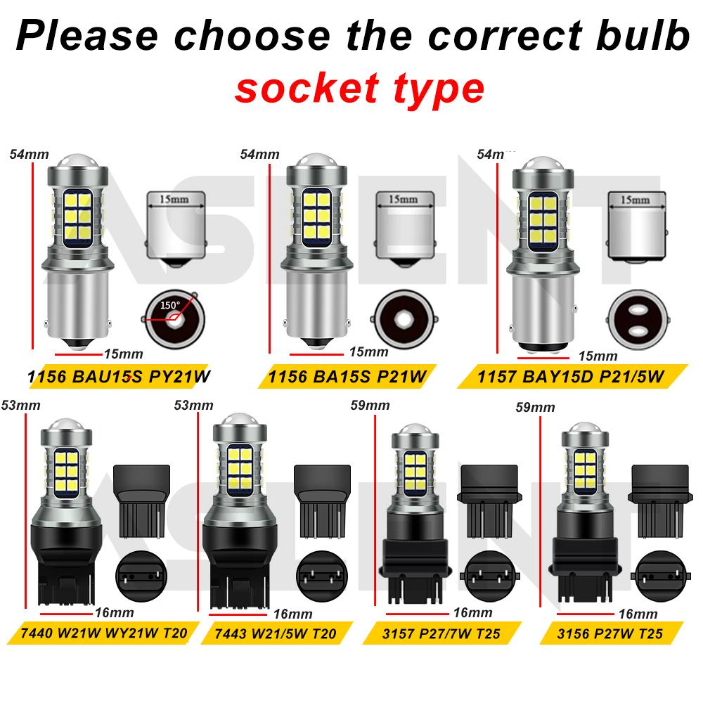 2pcs S25 1156 P21W BA15S LED 1157 BAY15D BAU15S PY21W T20 LED 7440 7443 W21W 3157 3057 P27/7W Led Bulbs for Turn Signal Light Bulbs 7