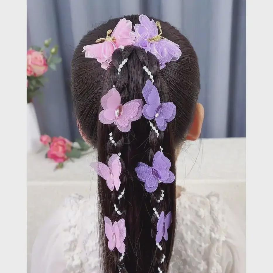 Handmade Butterfly Pearl Chain Braided Hairpin: Fairy Princess Style