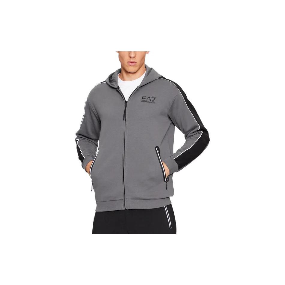 Emporio Armani Logo Print Hooded Zip-Up Long Sleeve Jacket Men jackets Gray 6RPM31-PJ07Z-1977 M