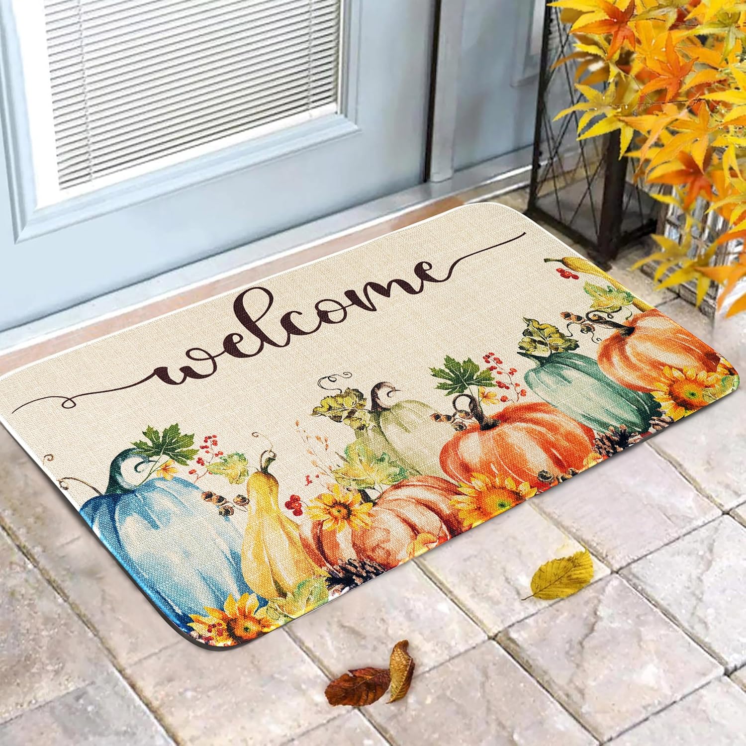 

VIKAMA Halloween Carpet, Autumn Door Mat, Indoor and Outdoor Welcome Mat, Home Decoration, Kitchen, Bedroom Carpet 40x60cm 16x24inch