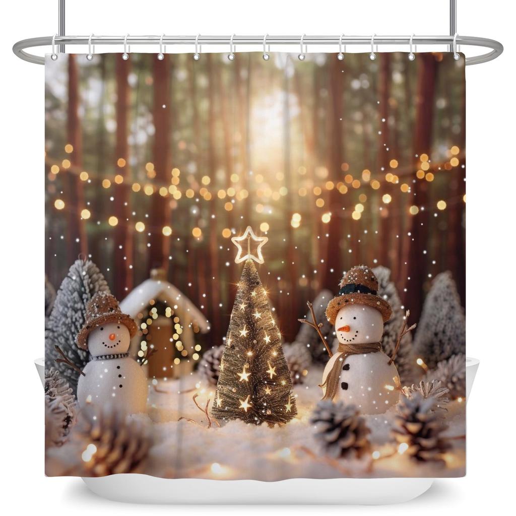 GAEMerry Christmas Duschvorhang Winter Schnee Weihnachtsmann Weihnachtsbaum Dekor Badezimmer Vorhänge Wasserdichte Badewannenwand