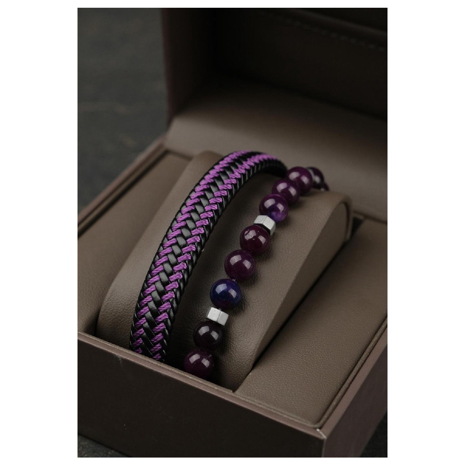 

Men s Original Leather And Natural Stone Combination Set Bracelet Exclusive M чистий