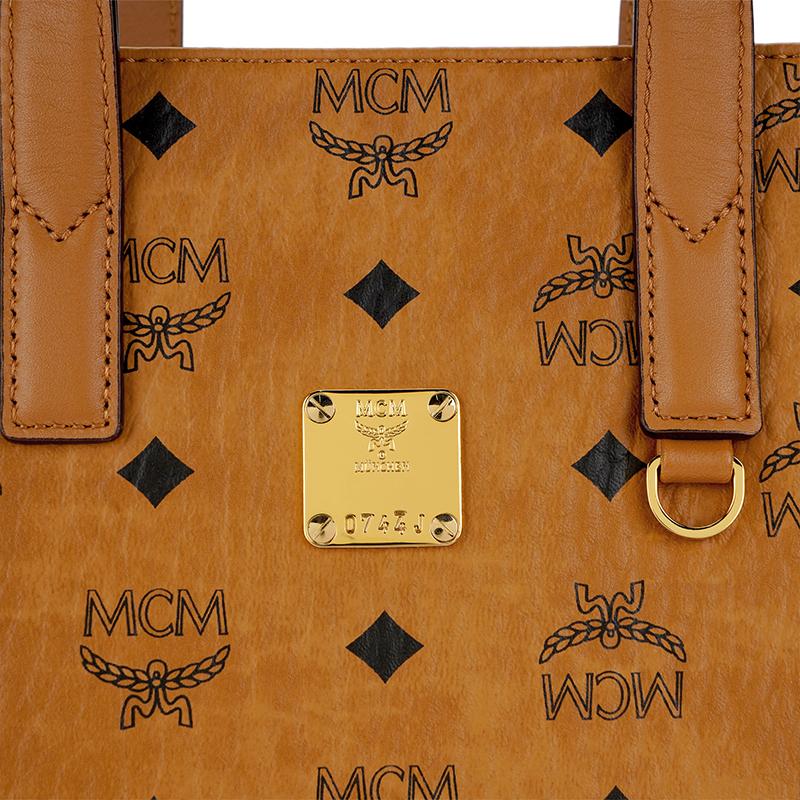 MCM Klassik Visetos Monogram Coated Canvas Nappa Leather Trim Tote Bag Shopping Bag Sheet Music Bag Shoulder Crossbody Handbag Small MMTAAKC06CO001