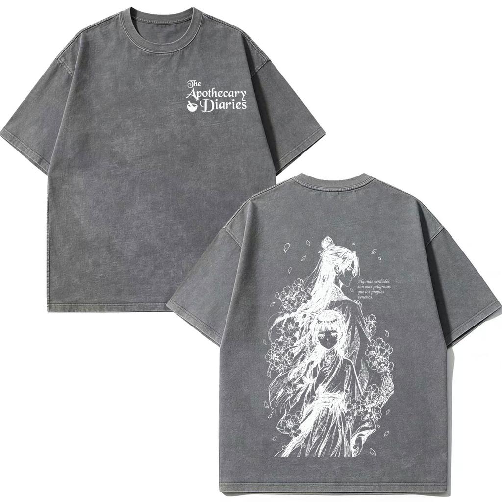 Anime The Apothecary Diaries Print Vintage Washed Tees Men Women Fashion Tshirt Casual Cotton Shortsleeved T Shirts Fan Gifts