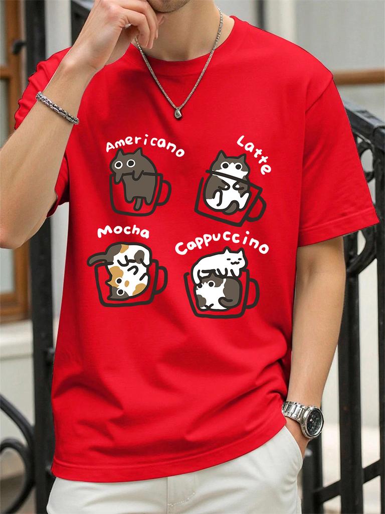 Cat Coffee Art Letter Printing TShirts Womens Cotton Summer Tops Soft Loose ONeck Short Sleeve T Shirts Casual Womans Clothes
