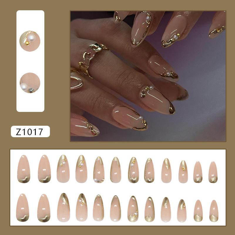 

Three-dimensional gilt pearl flash diamond medium and long almond armor sweet and versatile ins wind wearing armor 24 pieces