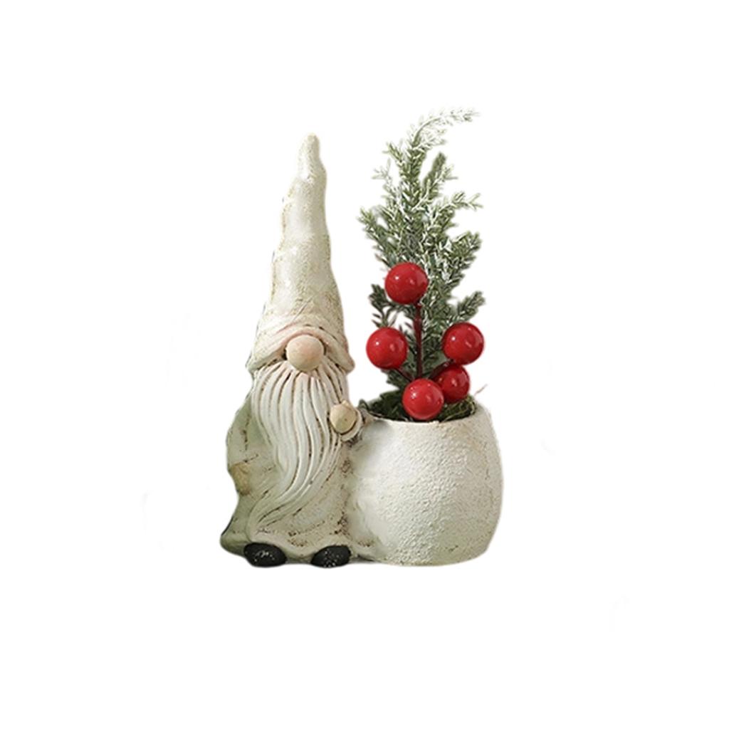 Christmas Gift, Flowerpot Ornament, Multi Ribbon Hat, Christmas Cartoon, Faceless Elderly Person, Simulated Potted Plant