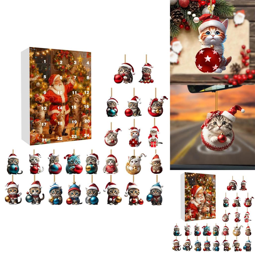 Christmas Countdown Calendar Featuring Adorable Cat Acrylic Decorations For Holiday Gift Giving