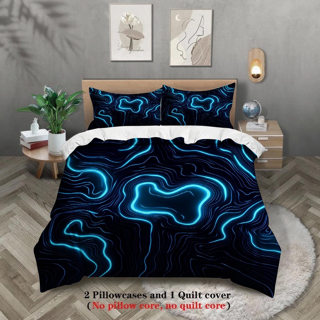 2/3Pcs Breathable Geometric Pattern Duvet Cover Set, All Season Machine Washable Bedding with Pillowcases