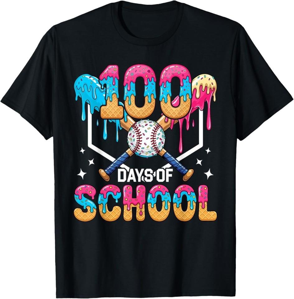 100 Days of School Baseball Boys Kids 100th Day of School T-Shirt 3XL