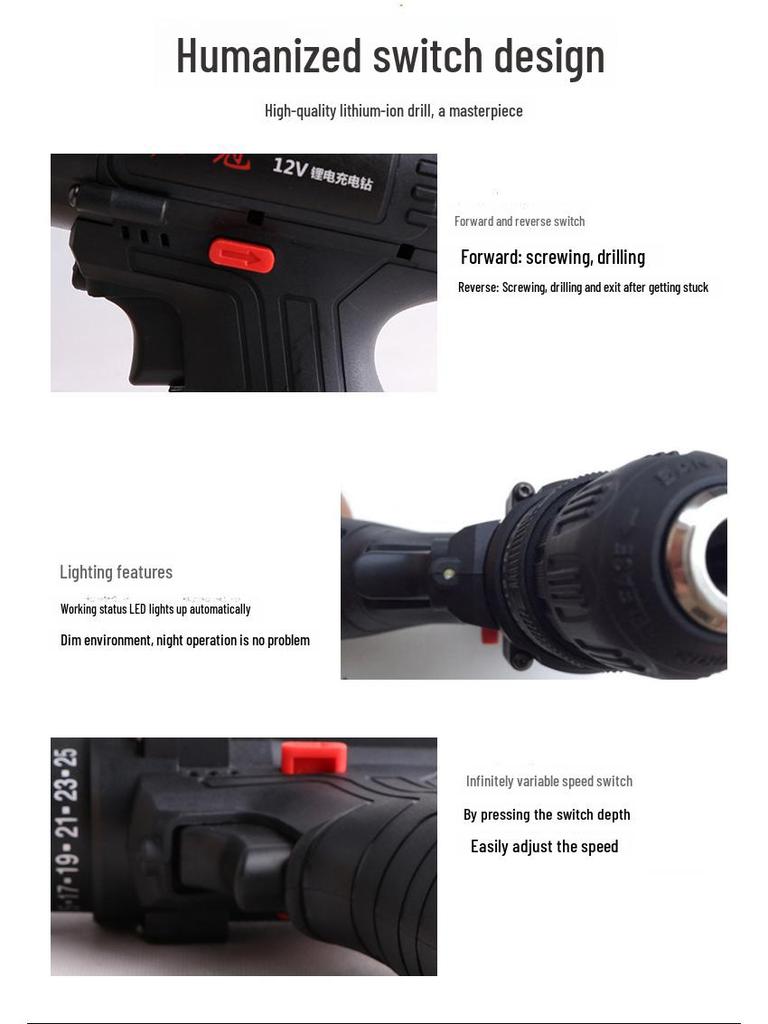 Zoguan 12V Dual Speed Multifunctional Cordless Drill and Electric Screwdriver