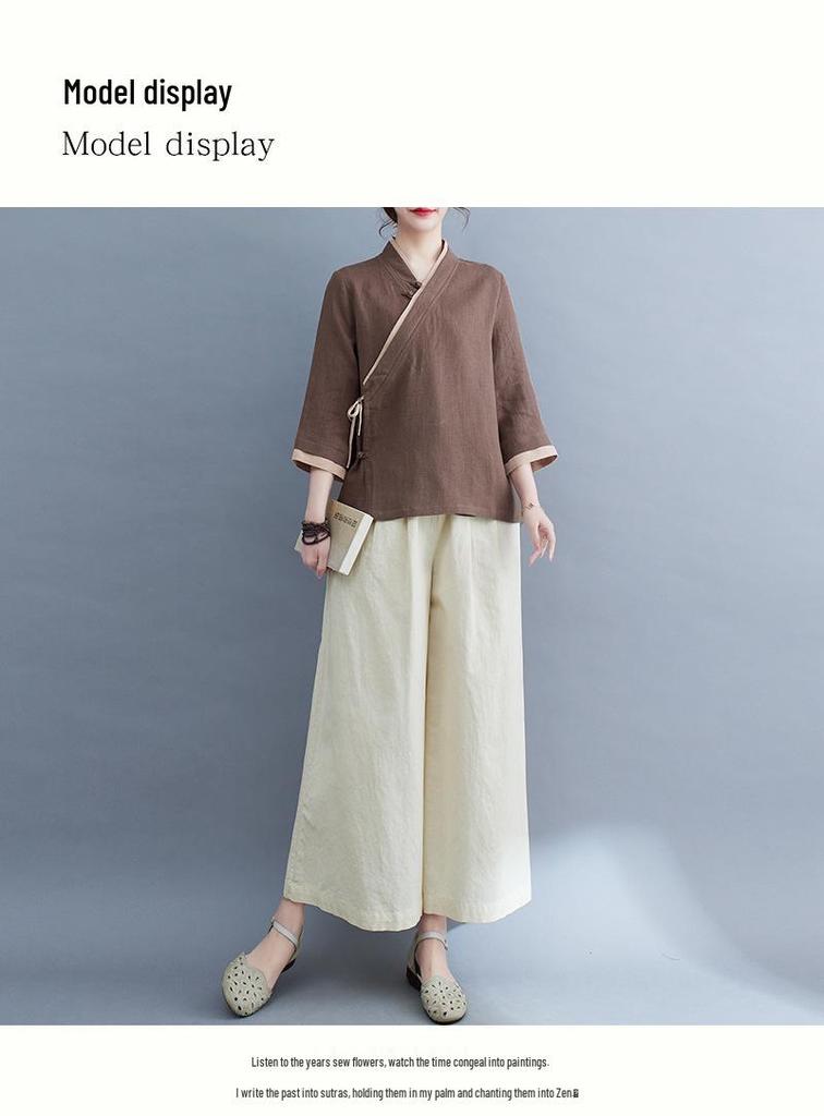 Women's 2025 Spring/Summer Zen-Inspired Retro Tang Suit Hanfu for Tea Ceremony and Meditation