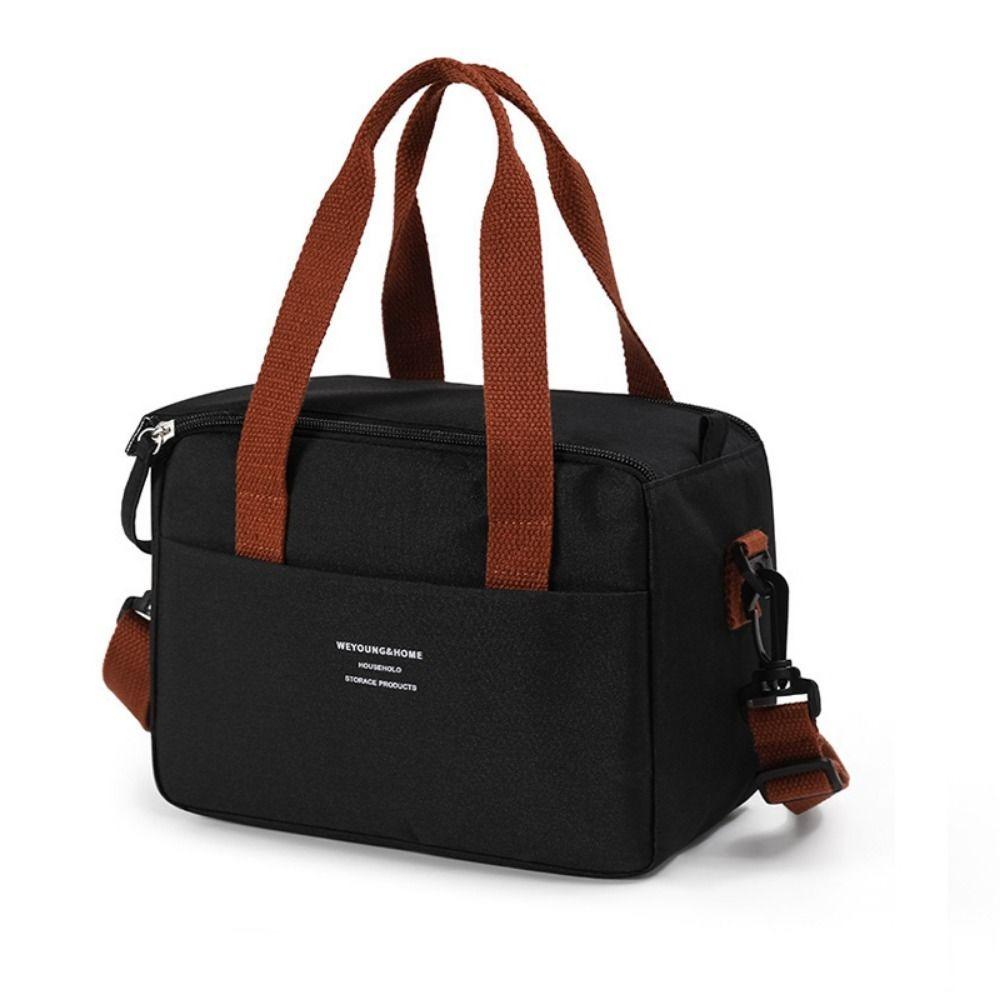 Solid Color Portable Lunch Bag Oxford Cloth Waterproof Aluminum Foil Lunch Bag Large Capacity with Handle Food Shoulder Bags
